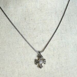 Brighton Divina Small Cross Necklace Silver Plated Clear Crystal 20"L